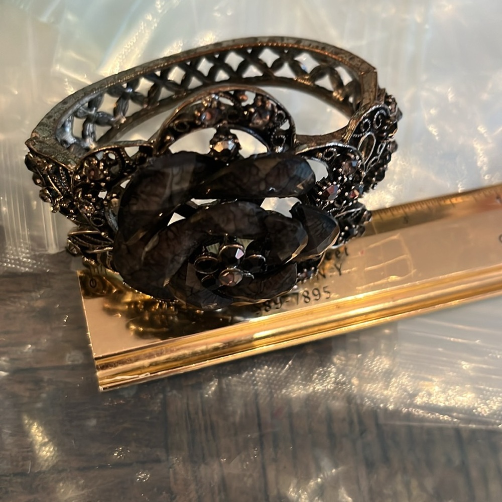 Black Rose Cuffed Bracelet , Large Statement Piece - image 3